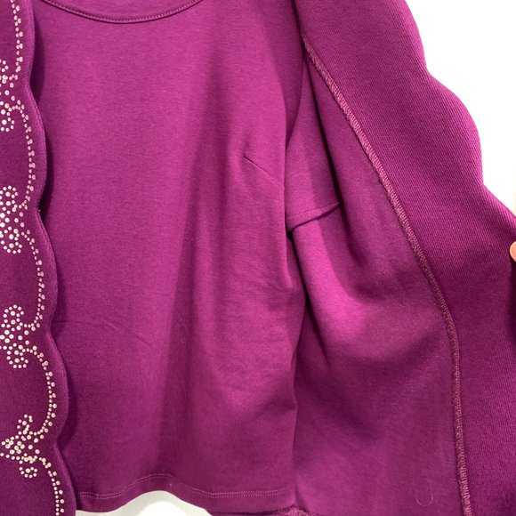 Bob Mackie Wearable Art Cotton Sweater Sequined Built-In Tank Top Purple Large - Picture 5 of 10